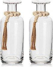 Set di 2 vasi in vetro, vaso in vetro trasparente per fiori con perline di legno