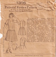 1920s Vtg Sewing Pattern Halloween Costume Dress 38" Bust Pictorial 1316