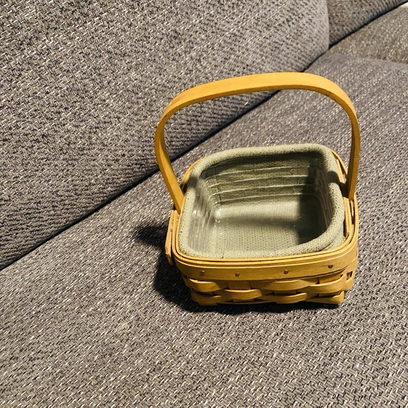 Longaberger  7-1/2" Square Handle Basket with Liner and Protector 2003 Signed