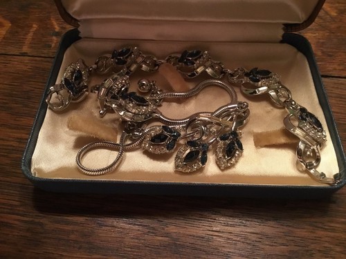JUEGO PULSERA TRIFARI 3 PIEZAS VINTAGE, COLLAR, PENDIENTES AZUL + CAJA - Imagen 11 de 12