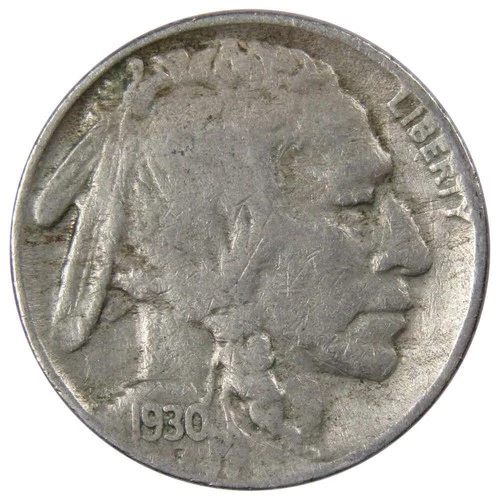 1930 S Indian Head Buffalo Nickel Circulated 5c Coin Collectible