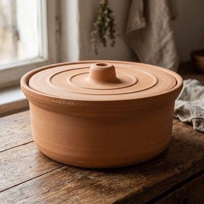 Viapot Big Terrakotta Schmortopf 3,5 L   Tontopf mit Deckel für Güveç & Ofengeri
