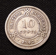 1942 british honduras 10 cents f vf belize sterling 925 rare 10k silver coin
