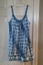Oscar De La Renta Pink Label Blue Ikat Style Sleeveless Satin Nightgown Large