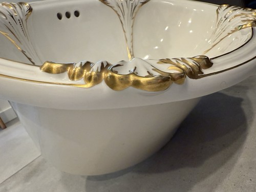 Vintage Italian Porcelain Sherle Wagner Drop-in Sink White And Gold Scalloped - Picture 14 of 14