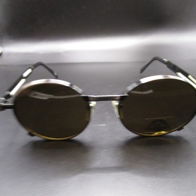Crockett Steampunk Round Eyeglass Frames Black Metal Spring Temples Vintage