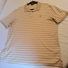 Polo Ralph Lauren Polo Shirt Classic Fit Striped Tan White Men's Size XL 