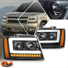 For 07-14 Tahoe/Suburban LED Sequential Signal Projector Headlight Black/Amber