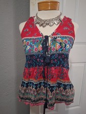 EUC- Patrons Of Peace Blouse. Sleeveless Multi Color Boho Top