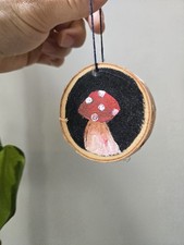 Hand Painted Mushroom Christmas Ornament On Wood Slice Cottagecore Whimsical