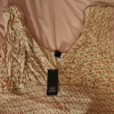 Wild Fable Floral Smocked Midi Dress XXL Off White Pink Green Sleeveless Ruffle