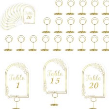 20 Sets Wedding Table Numbers 1-20 with 20 Pcs Holders, White Gold Cards with...