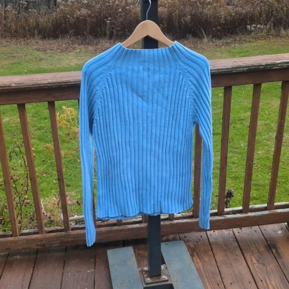 Suéter NY & Co Mujer Talla XL Acanalado 100% Algodón Ajustado Brillante Azul Bebé Acogedor Cálido Foto 2 de 4