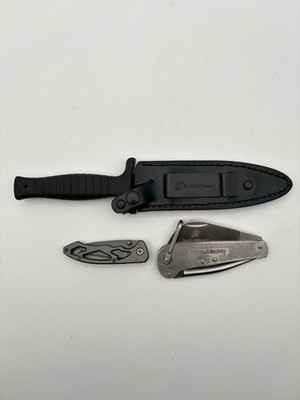 Smith & Wesson Lot Of 3 A Fixed Blade Boot Knife And 2 Smaller Pocket Knife s VG