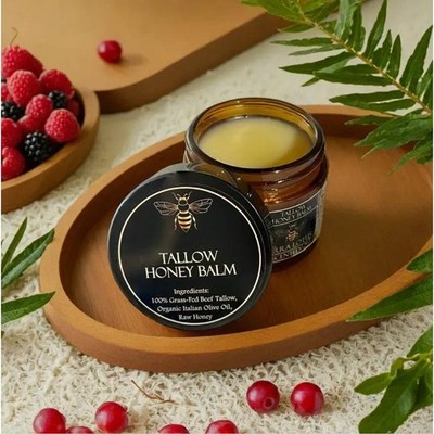 Organic Grass-Fed Beef Tallow Balm with Raw Honey - Handmade All-Natural