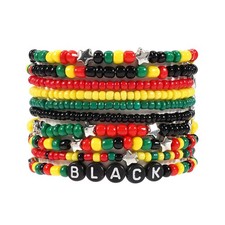 10PCS African Bracelets Rasta Multi Layer Ethnic Tribal Jamaica Juneteenth Brace