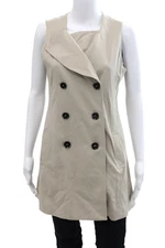 MK Michel Klein Womens Collared 2 Pocket Button Up Mid-Length Vest Beige Size S
