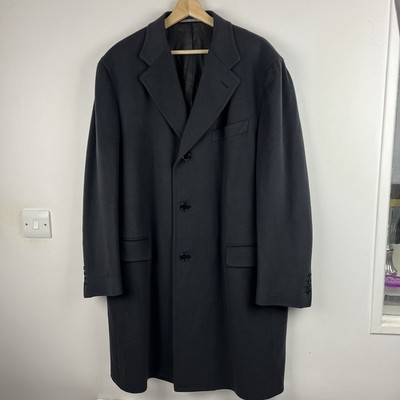 Canali Mantel Herren UK 44R Schwarz Wolle Kaschmir Loro Piana Designer Italy Coat
