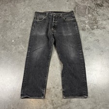 Levi s 501 Jeans Mens 36x27 Black Button Fly Distressed Straight Leg