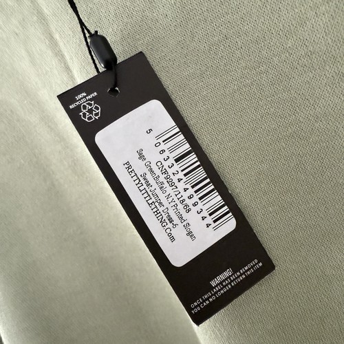NWT Pretty Little Thing Sage Green Buffalo Slogan Sweatshirt Dress 2 Oversized - Picture 5 of 11