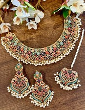 Nauratan multi color necklace set, Pakistani Indian jewelry, Bollywood  jewelry