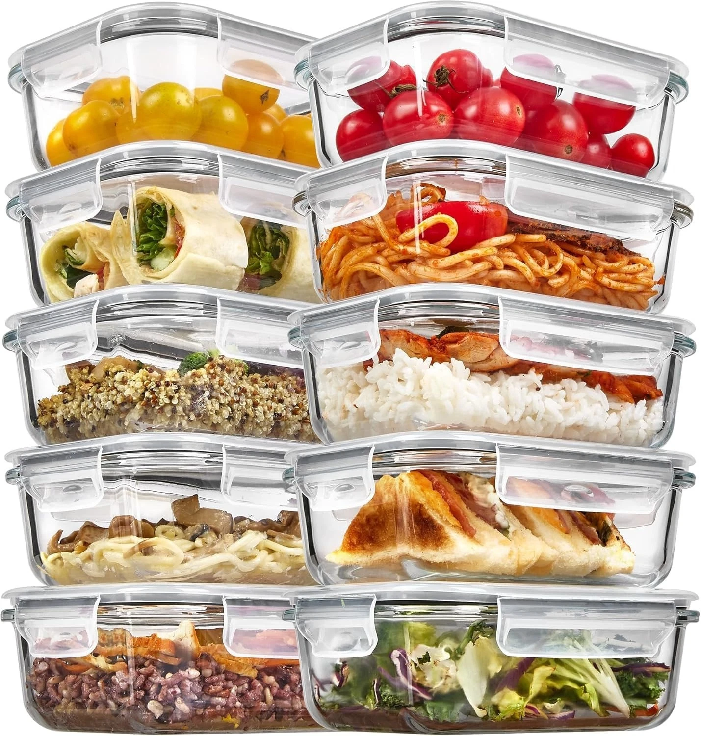 Vtopmart 10-Pack 22oz Glass Storage Containers with Snap Airtight Lids