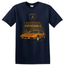 Lamborghini Miura 1971 Vintage Classic Car T Shirt Orange Italian Sports Car