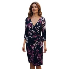 Ralph Lauren Floral Faux Wrap Sheath Dress Size 10 Black Purple