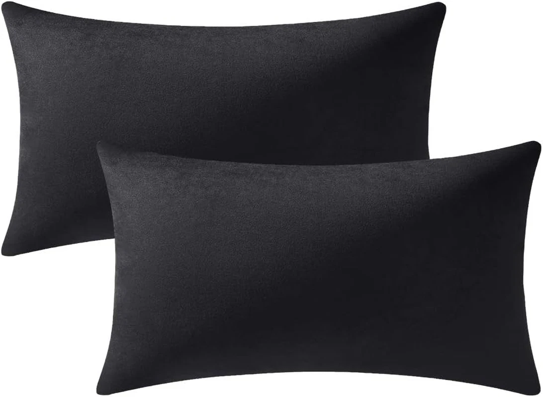 Decorative Pillow Covers 12X20 Black: 2 Pack Cozy Soft Velvet Rectangular Throw