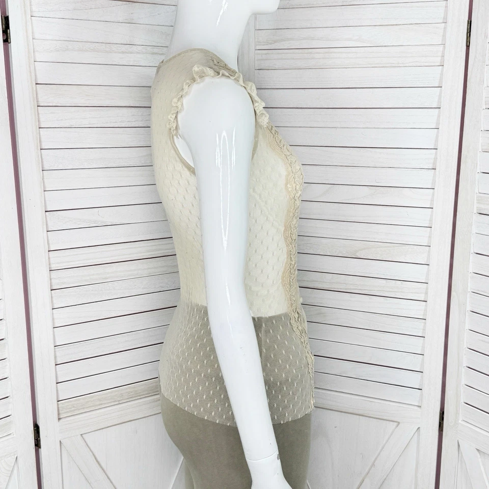 Blusa transparente de colección Express para mujer XS marfil encaje malla volantes coqueta Y2K occidental Foto 3 de 4