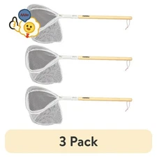 (3 pack) Frabill Baitwell Fishing Net, 9 x 8 Hoop, Vinyl Netting, Wooden Handle