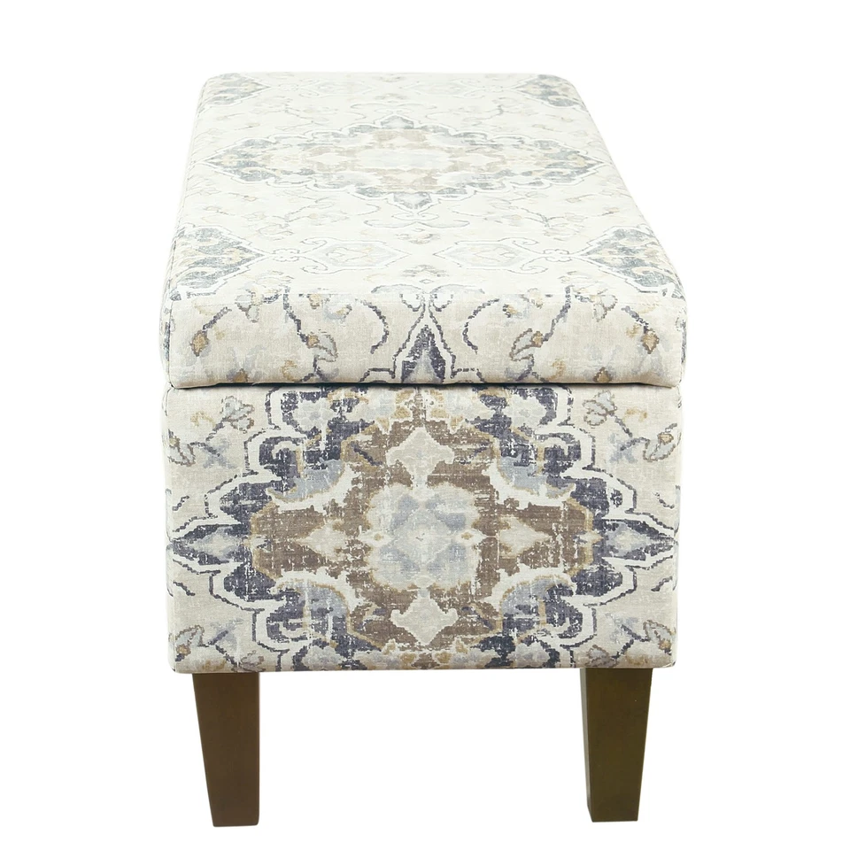 Banco otomano de almacenamiento rectangular tapizado Ottomon con tapa con bisagras, antiguo... Foto 2 de 4