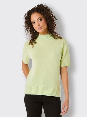 Kaschmir Pullover grün 44 CREATION L Damen Merino Kaschmir Kurzarm-Pullover C10