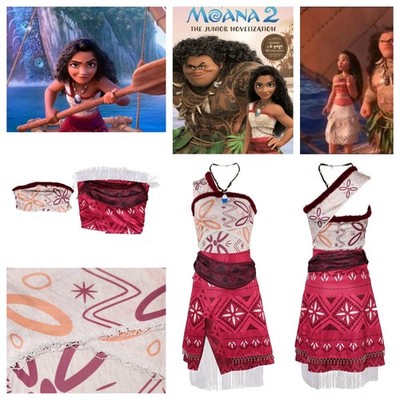 Moana 2: Vaiana Cosplay Costume Women Red Vest+skirt+necklace Halloween party