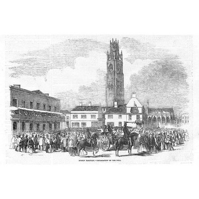 BOSTON Lincolnshire Election Declaration of the Poll - Antique Print 1856