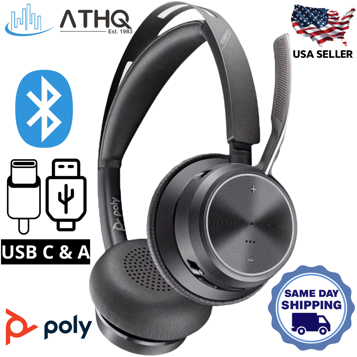 Poly Voyager Focus 2 Microsoft Teams USB-C Headset + USB-C/A