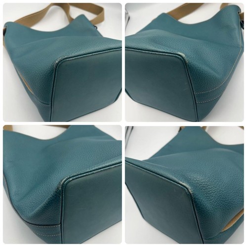 Delvaux Bucket Shoulder Bag Emerald Blue Leather 2Way Adjustable Strap Excellen - Picture 5 of 11