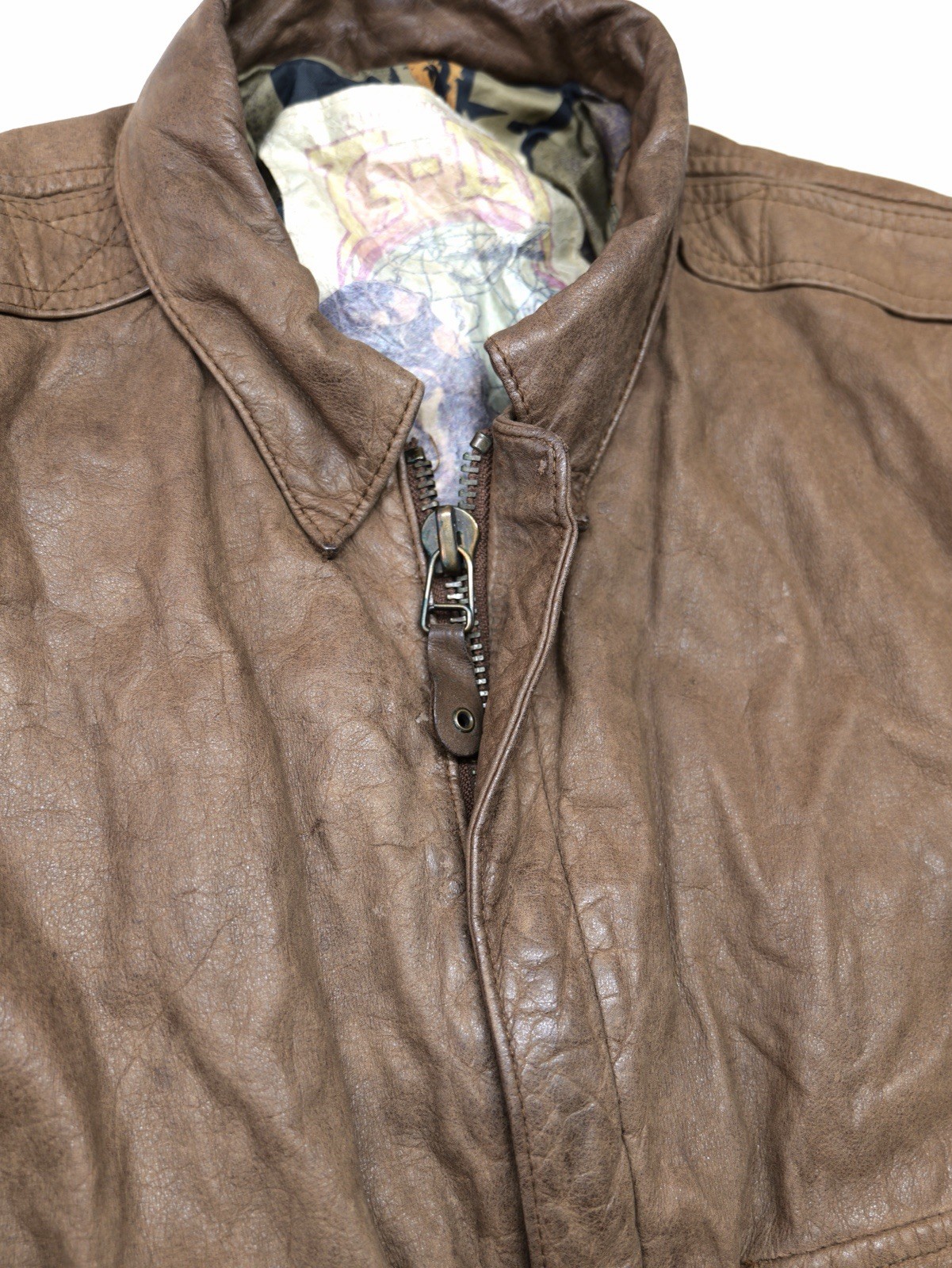 Vintage 1980s G-III Brown Leather Bomber Flight Jacket Small Made in Korea - second product detail image