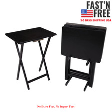 Mainstays 4-Piece Black Rubberwood Indoor Folding TV Tray Table Set with Storage