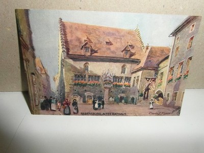 Künst.AK Regensburg, Altes Rathaus Gebäude,Menschen,Blumen usw. besr.07
