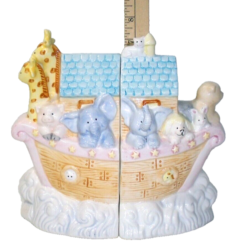 Noah's Ark Bookends Russ Berrie Nursery Christian Art Decor Pastels