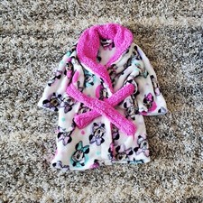 Girls DISNEY Minnie Mouse Plush ROBE White With Pink Trim 2T SO WARM  Soft EUC