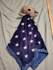 Cloud Island Puppy Dog Stars Dark Blue Plush Satin Trim Baby Blanket Lovey 30"