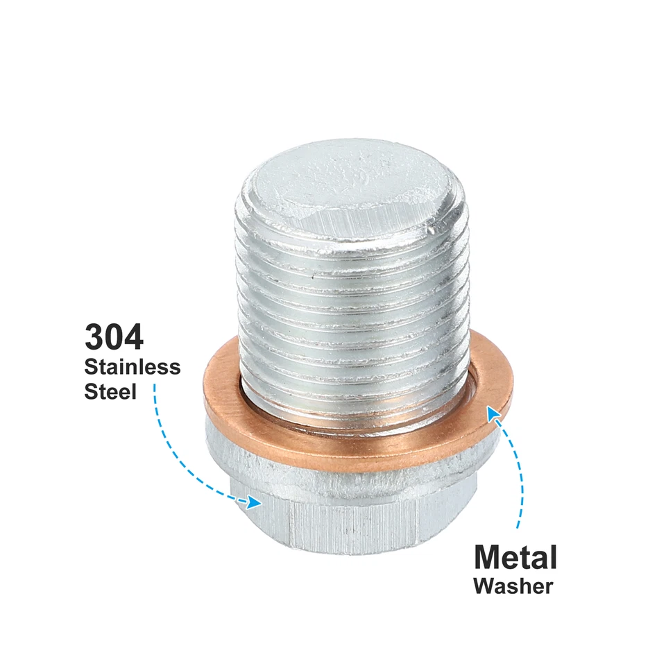 Pack of 4 for Volvo M18x1.5 Engine Oil Drain Plug Screw with Seal Ring Silver - Image 4 of 4