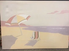 Fabric Silkscreen Wallhanging -Beach - Vintage Retro Mid Century Art Deco