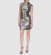 Michael Kors Women's Silver Sequins Funnel Neck Cap Sleeve Bodycon Dress Size M