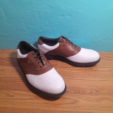 FootJoy Golf Shoe 58141 Brown Leather on White 9M With Soft Spikes 