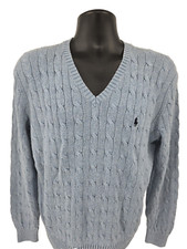 Ralph Lauren Sweater Mens Large Blue 100 Tussam Silk Cable Knit Sweater VTG