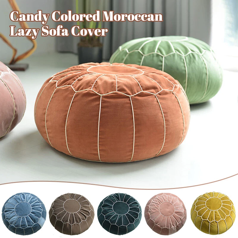 Round Moroccan Velvet Footstool Unstuffed Pouffe Pouf Handmade DIY Ottoman Cover - Image 3 of 4