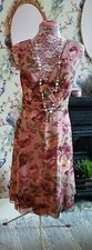Vintage style dusky pink burgundy & mustard floral occasion dress size 18 Next 